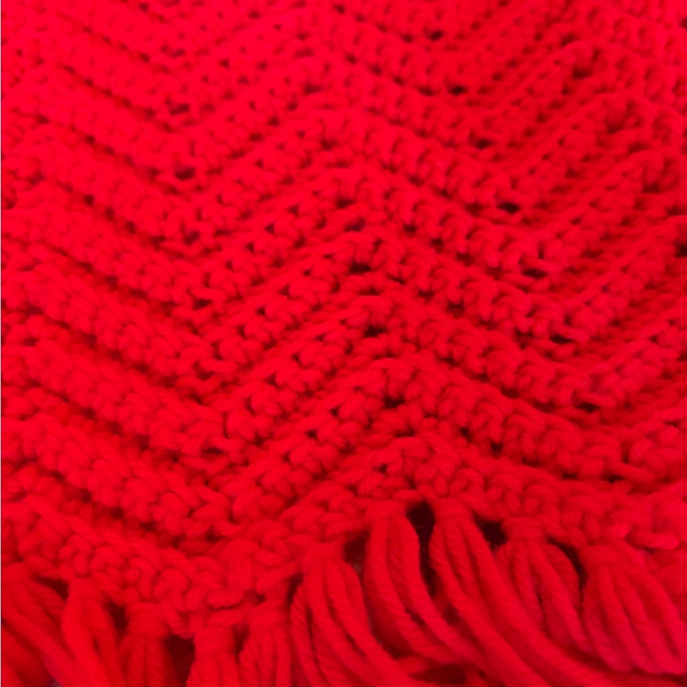 Like new handmade bright red chevron crochet blanket. No flaws. The pop of red!
